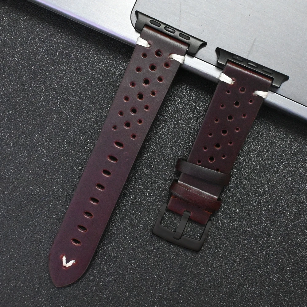 Premium Genuine Leather Watch Band - Elegant Titanium Strap