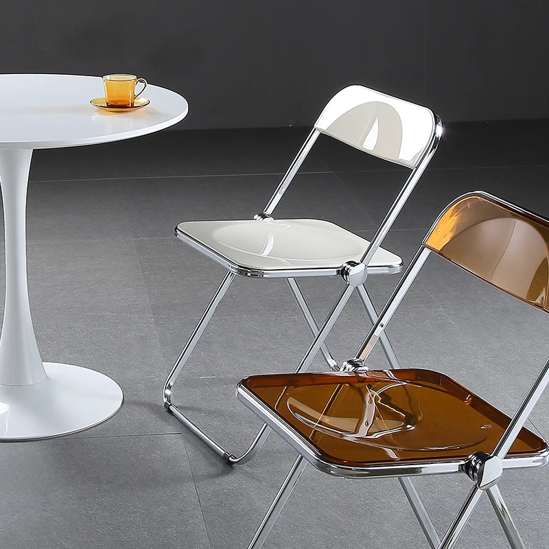 Nordic Designer Transparent Folding Chair Home Dining Chair With Backrest Internet Modern Minimalist Metal Acrylic Pc For Folding Armchair