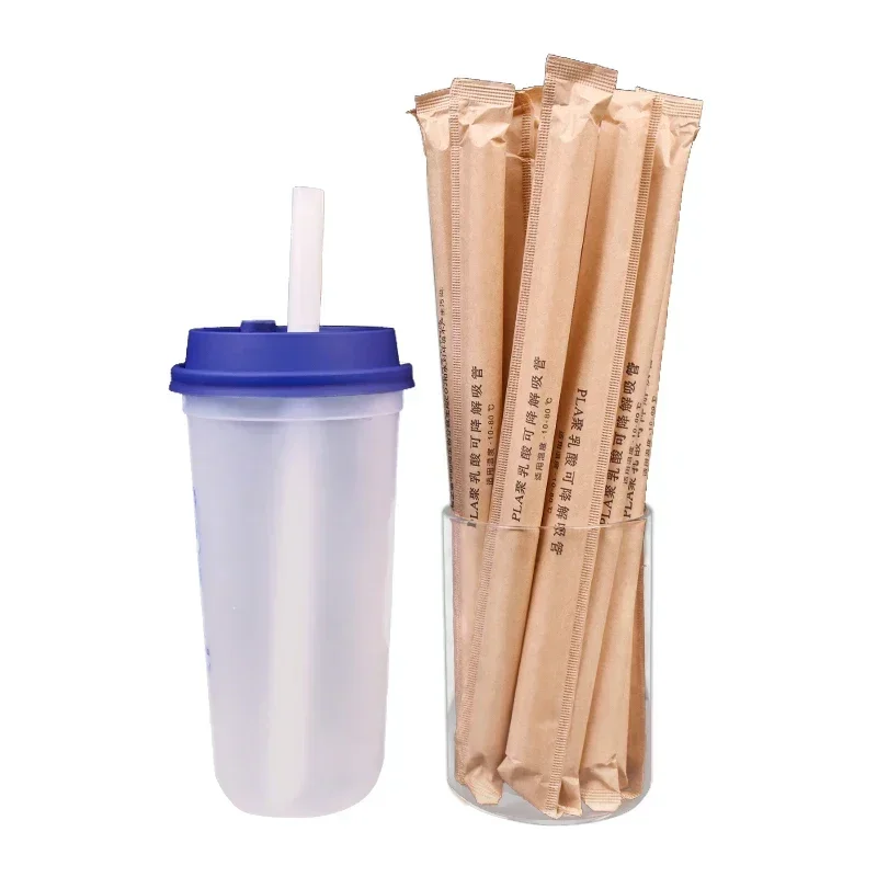 100/200pcs Disposable PLA Biodegradable Straw Separate Packaging of 0.6/1.2cm Caliber Pearl Milk Tea Beverage Straws Food Grade