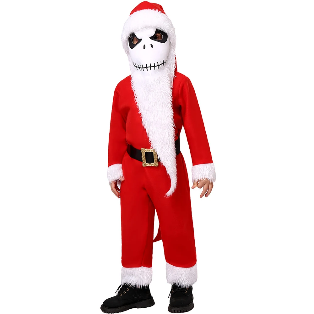 

Костюм Санта Клауса Кошмар перед Рождеством для детей Skellington костюм на Хэллоуин Рождество Джек Косплей для детей