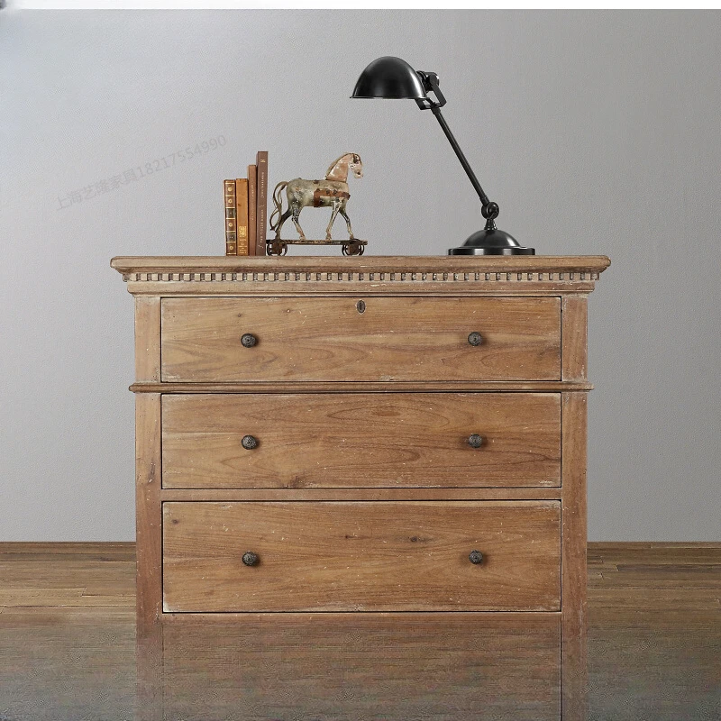 

Rural solid wood bedside storage cabinet, three drawer bedside , light luxury