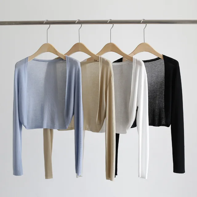Sun Protection Knit Cardigan Women's Thin Coat Ice Silk Outerwear Cover-up Shawl Air Conditioning Shirt Summer 1