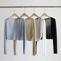 Sun Protection Knit Cardigan Women's Thin Coat Ice Silk Outerwear Cover-up Shawl Air Conditioning Shirt Summer 1