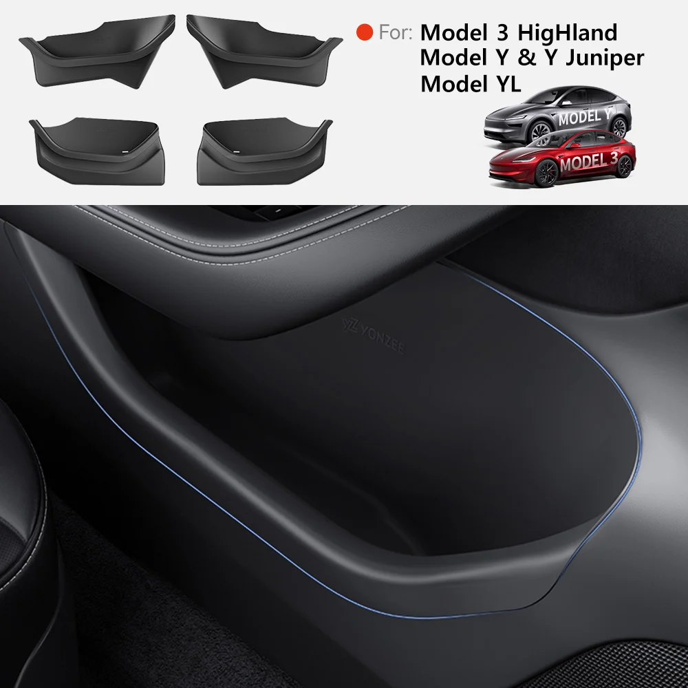 YZ For Tesla Model 3 Y YL Highland Juniper Car Door Side Storage Box Front Rear Side TPE Door Storage Organizer Tray Accessories