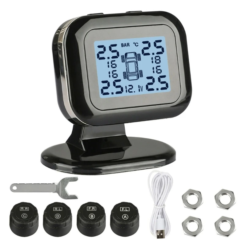 

Precise Wireless TPMS Car Tire Pressure Monitoring System + 4 LCD Display F19A