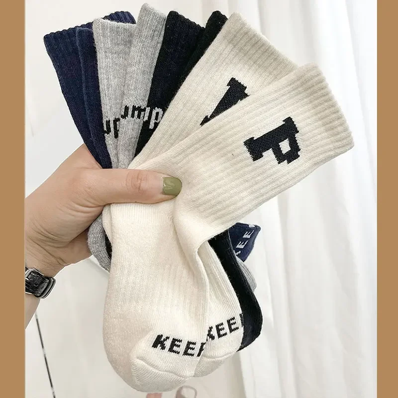 3-12Y Spring Autumn Winter Kids Children Soft Cotton Stockings for Baby Girls Boys Solid White Letter Socks Sports Stuff