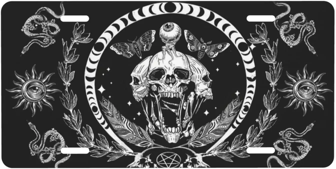 

Skull Skeleton Halloween License Plate Aluminum Metal Tag Metal Car Plate Auto Decoration 6X12 Inch Registration Plate Holder