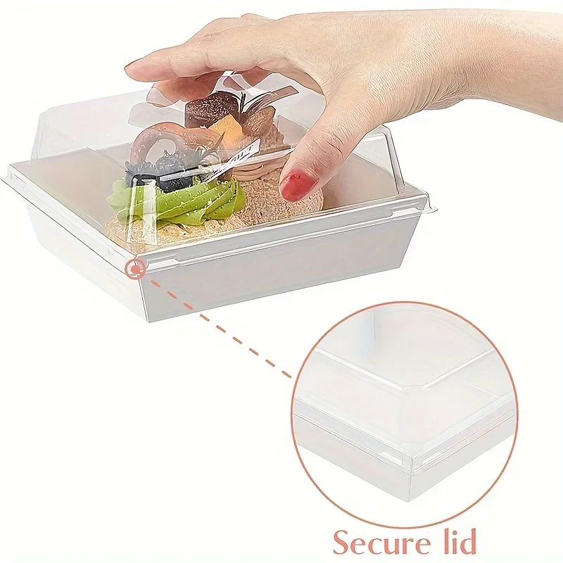 100Pcs White fruit cut packing box Sushi box cake disposable takeaway transparent disposable lunch box disposable containers baking cake box