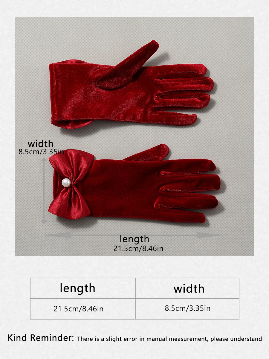 Wedding Bridal Gloves Full Of Noble Style Retro Ladies' Black/Wine Suede Beaded Bow Bridal Gloves