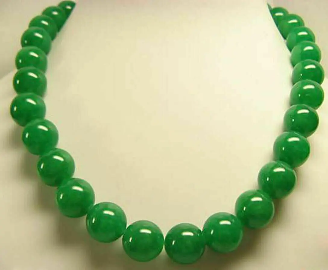 BEAUTIFUL NATURAL GREEN JADE 12MM ROUND GEMSTONE BEADS NECKLACES 18