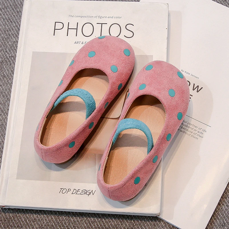 Girl's Princess Shoes Polka Dots Colorful Elastic Band Children Ballet Flats Spring Shallow Leisure Spring Kids Shoe 23-36