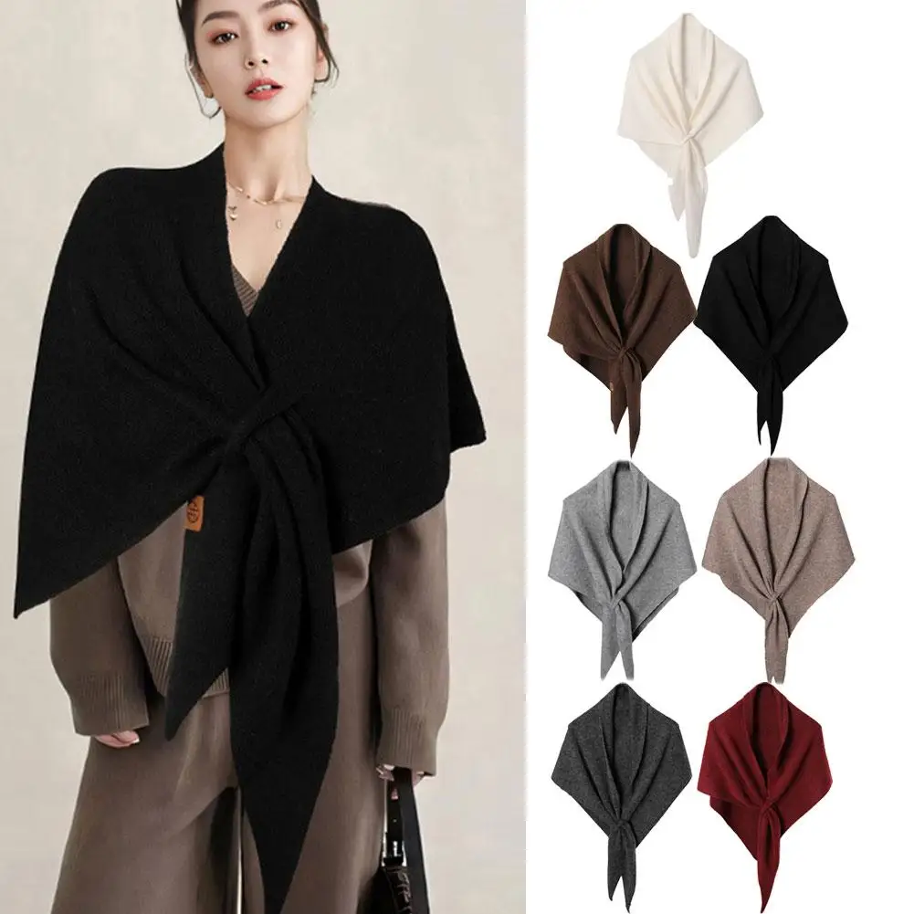 Womens Retro Triangle Shawl Cape Solid Color Scarf