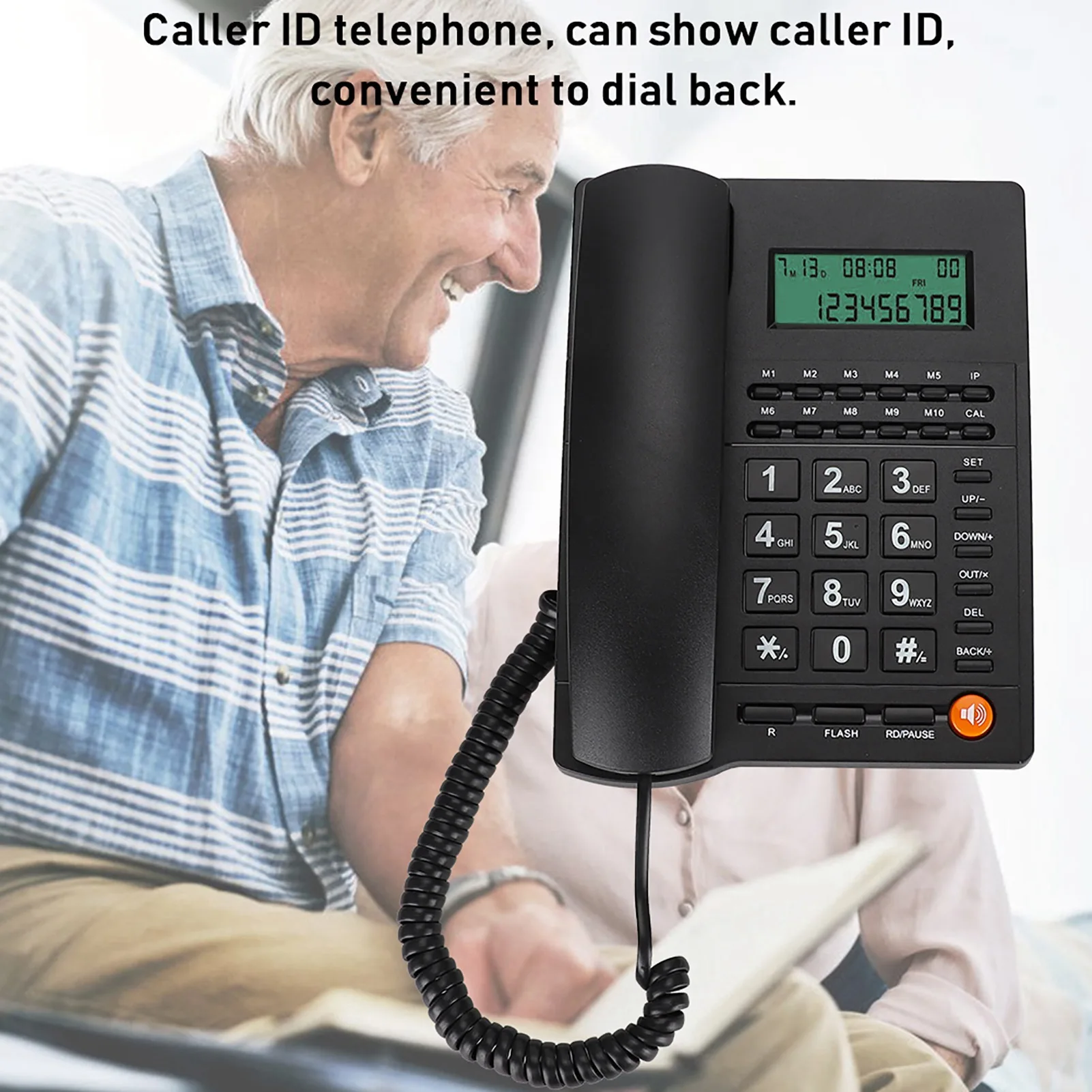 Desk Caller ID Telephone L019 3 English Trade Call Desk Display Caller ID Telephone for Home Hotel Restaurant Black
