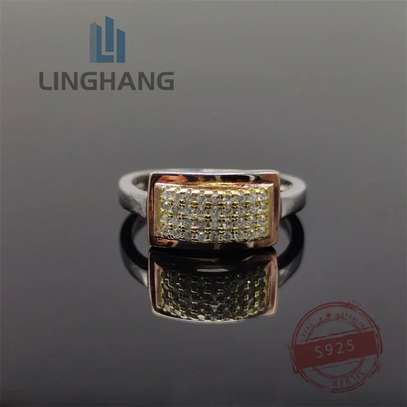 

S925 Silver European and American Personalized Micro Set Full Diamond Ring Fashion Punk Men's and Women's Color Separation Ring
