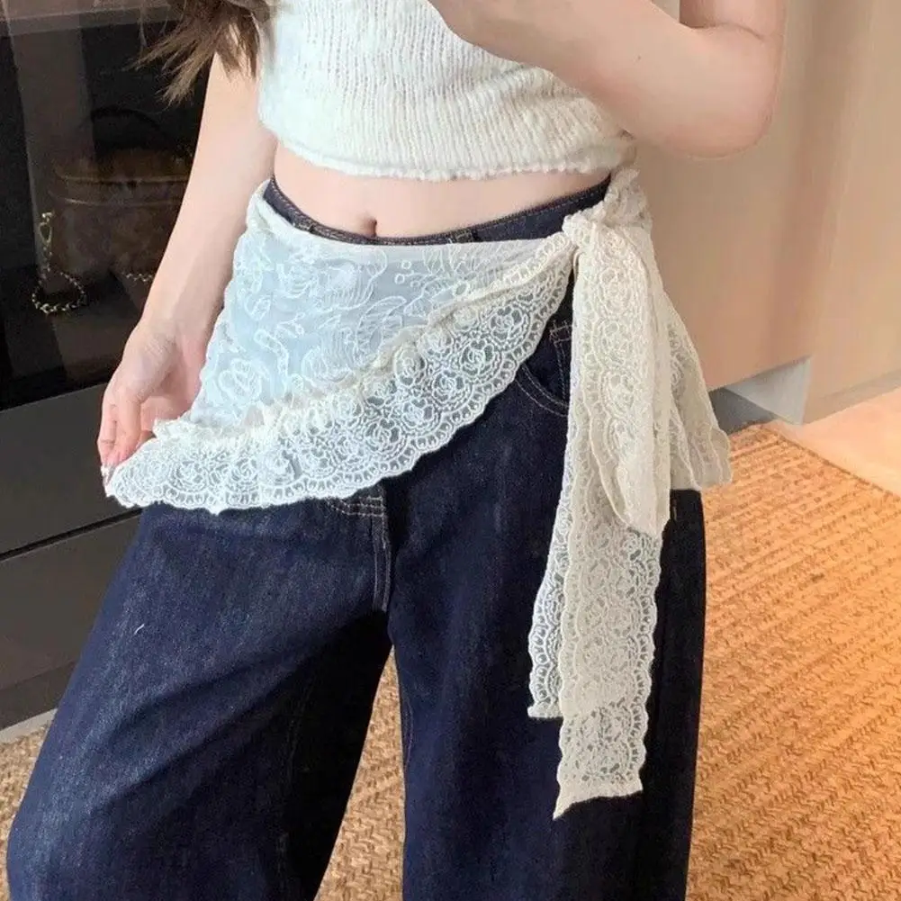Spitze Dreieck Bandana Gürtel Koreanischen Stil Halstuch Süße Pastoralen Stil Exquisite Spitze Kopftuch Passenden Hose Taille Gürtel – Detail 4