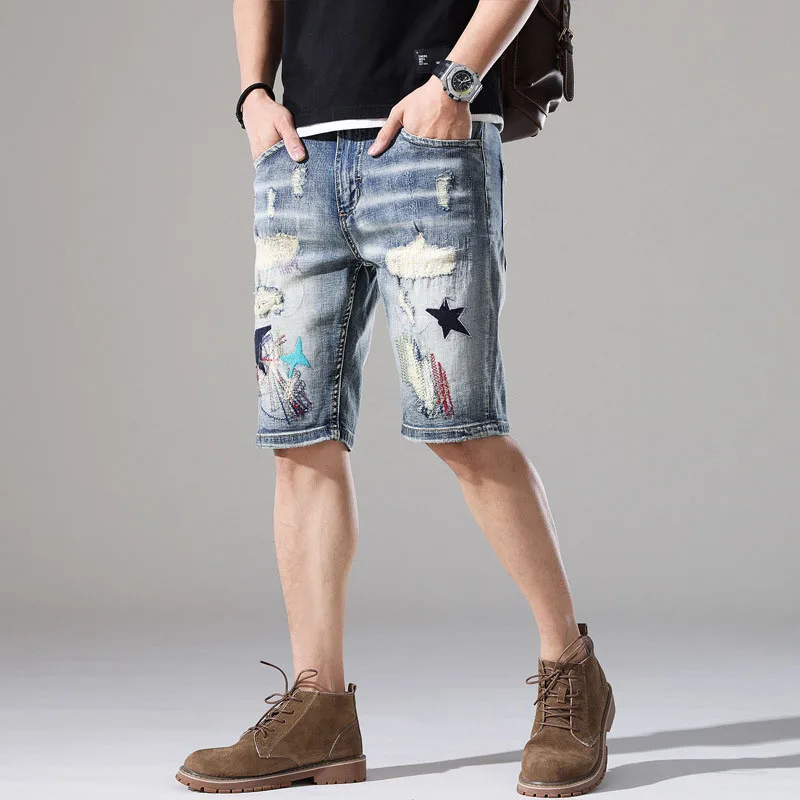 McikknyFashionMensVintageRippedCasualDenimShortsPleated