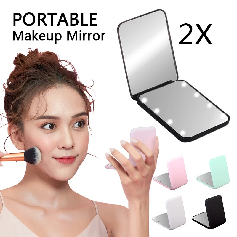 Mini miroir de maquillage avec lumière Led, petit, Portable, pliable
