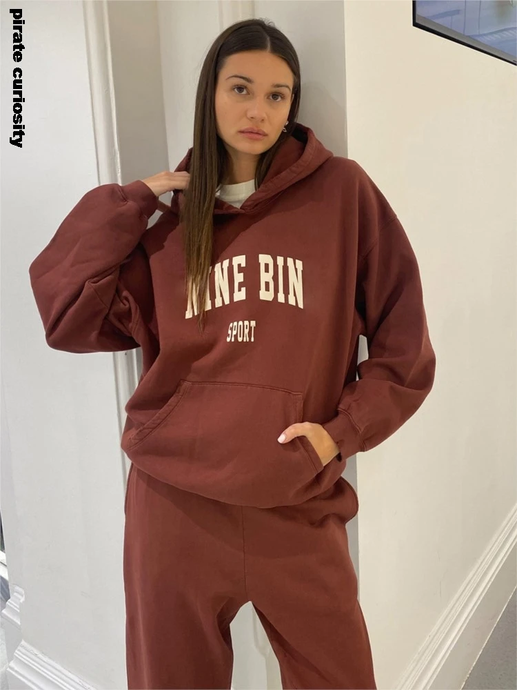 

Letters Print Sweatshirt For Women 2024 Autumn Winter New Loose Vintage Hoodies Sweatshirts Long Sleeve Fashion Pullovers Tops