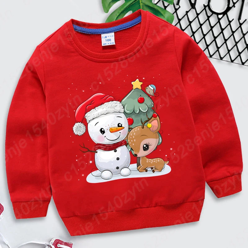 thumbnail image 2 of Suéteres con estampado de árbol de Navidad, muñeco de nieve y reno, cuello redondo, sudaderas sin capucha para niños y niñas, sudaderas de manga larga de otoño, 2 of 5