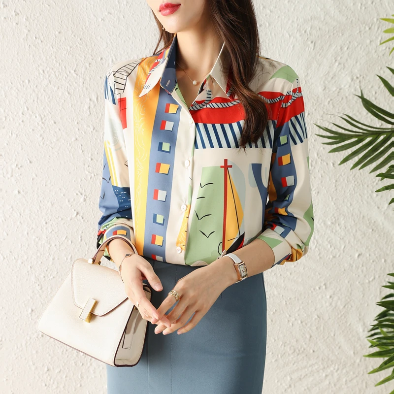 Autumn New Vintage Chic Office Lady Chiffon Shirts Women Clothing French All-match Loose Casual Tops Fashion Printed Blouse - Image 4