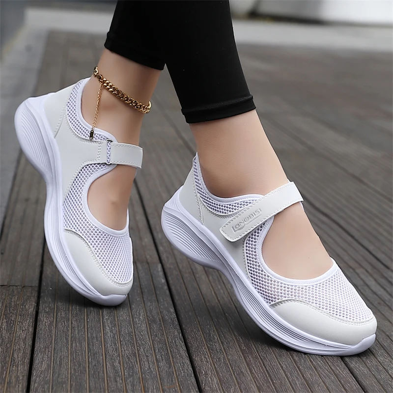 Sommerliche Damen-Mesh-Schuhe, atmungsaktiv, lässig, weichsohlige Mesh-Schuhe, Sportschuhe zum Gehen, Mütterschuhe, dicksohlige, hohle Komfortschuhe – Detail 5