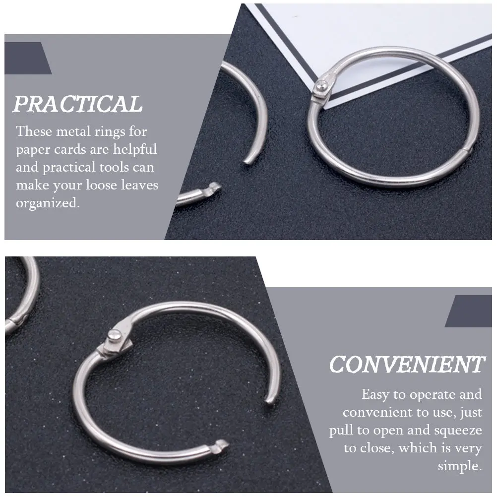 100개 금속 바인더 링 1.5인치 원형 북 링 DIY 캘린더 공예 스크랩북 루즈리프 정리 키체인 플래시카드용