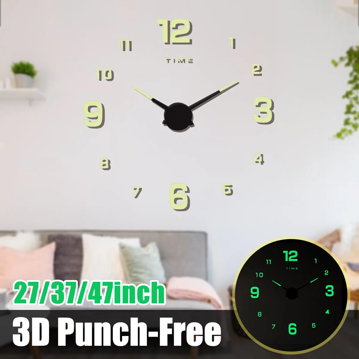 

27/37/47inch Luminous Wall Clocks Large Clock watch Horloge 3D DIY Acrylic Mirror Stickers Quartz Klock Modern mute Home Deco