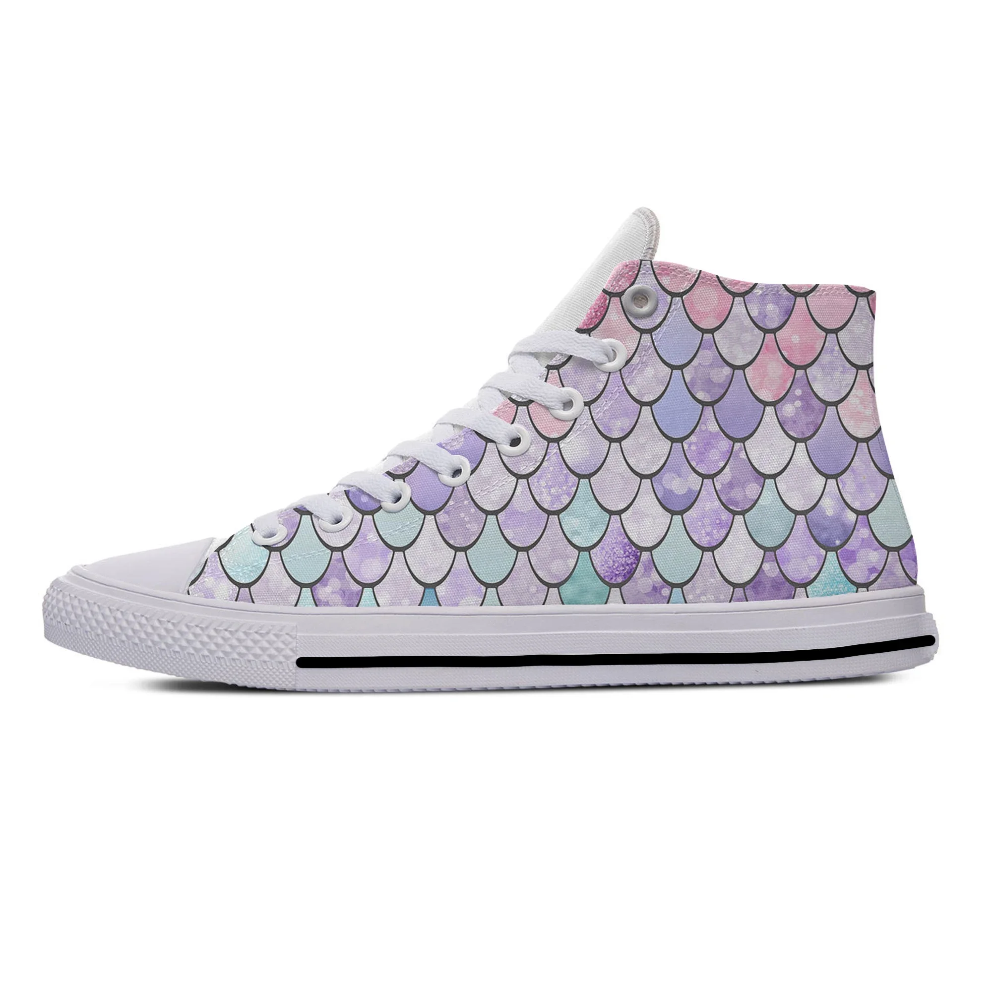 Hot Cool Mermaid Fish Scale Cartoon Cute Funny Casual Cloth Shoes High Top Women Female Sneakers Classic Board Shoes
