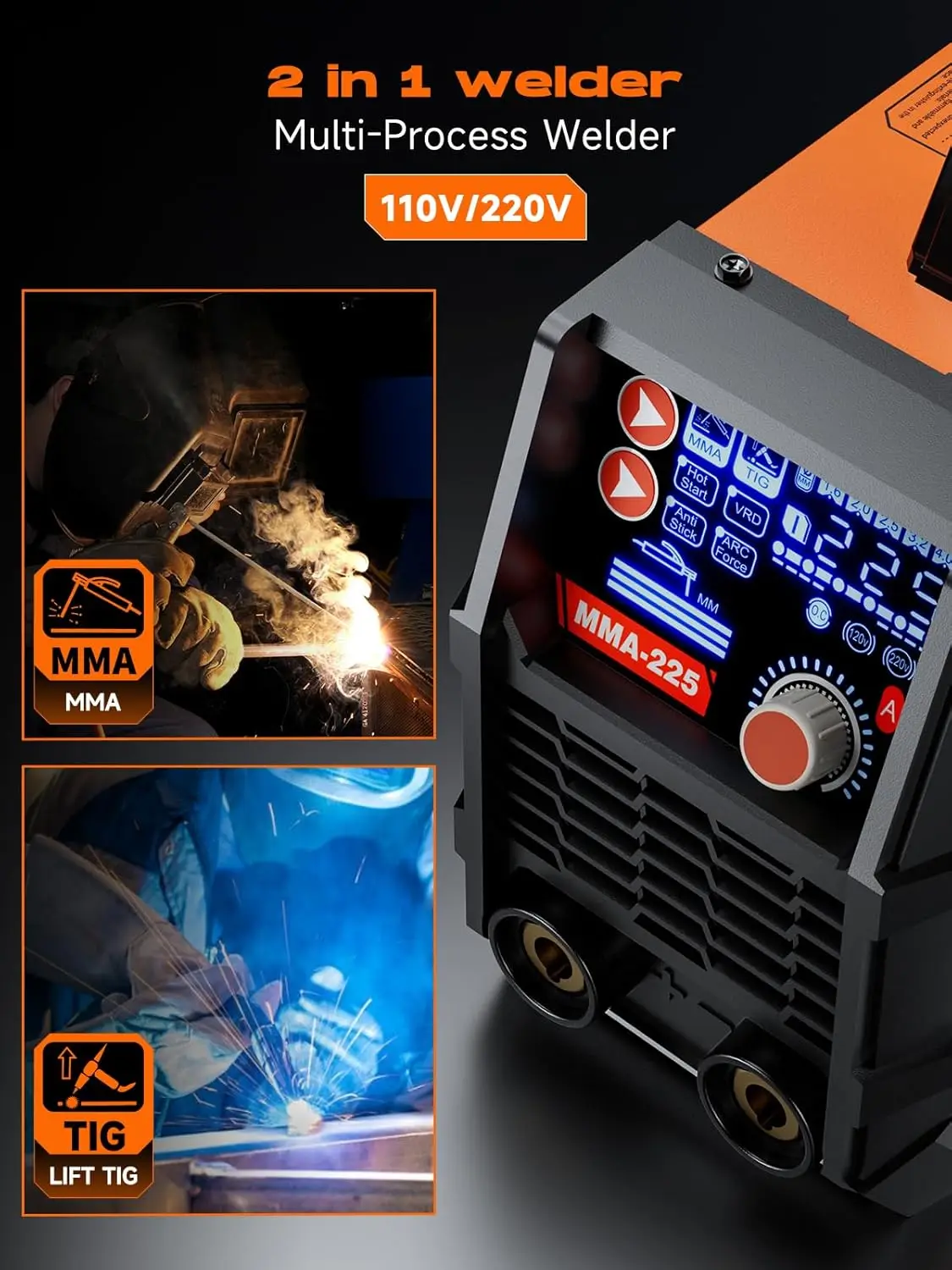 Rubik Stick Welder, Arc Mma 225Amp Electric Welding Machine, Igbt Digital Dispaly Lcd 110V/220V Hot Start 2 In 1 Portable