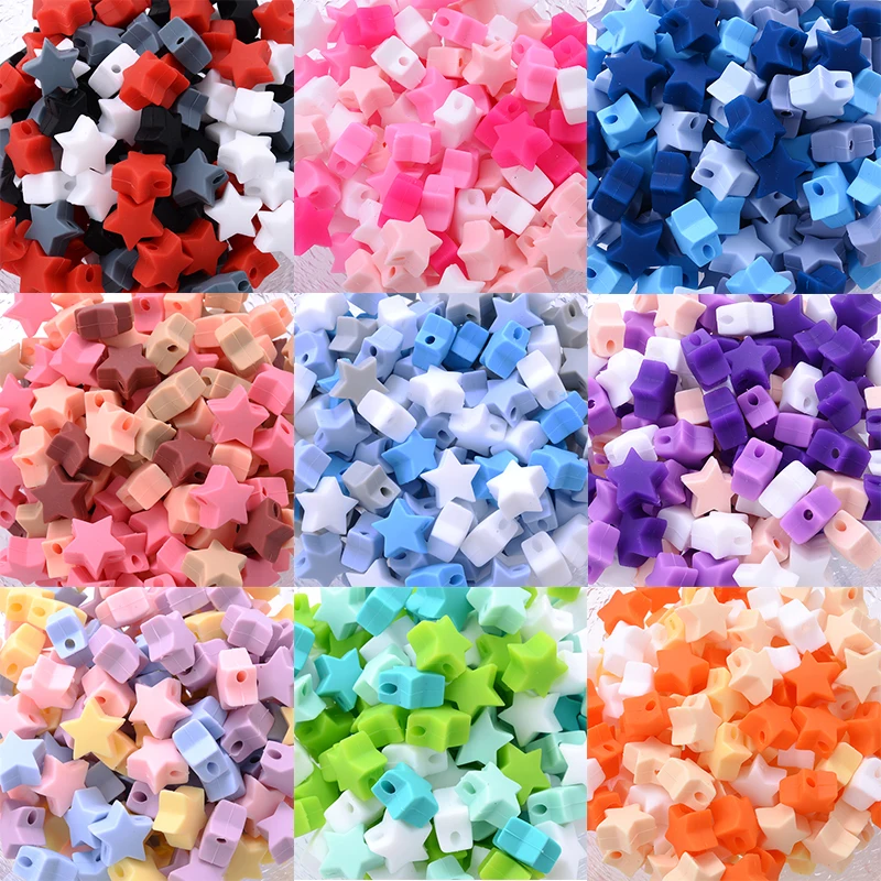 

Mixing Food Grade Silicone Pentagram Beads 50Pcs Baby Chewable Silicone Teether Beads BPA Free DIY Baby Pacifier Chain Toys