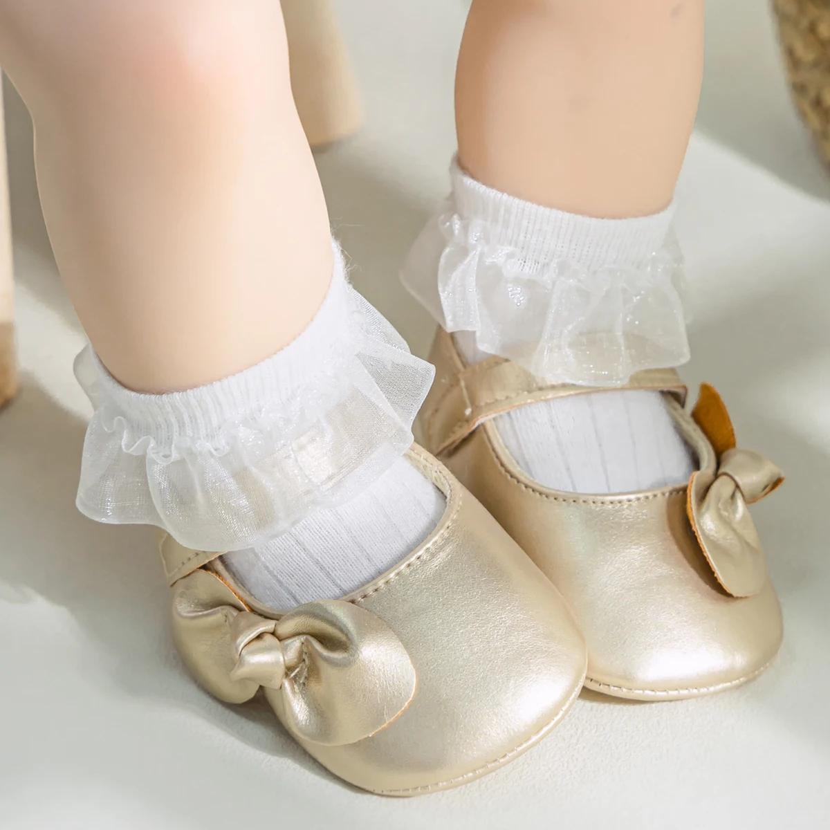 Meckior Exquisite Baby Girl Princess Shoes Gold Bow Newborn Durable Comfortable Outdoor Toddler Ballet Slippers Kids Girls Shoes 6