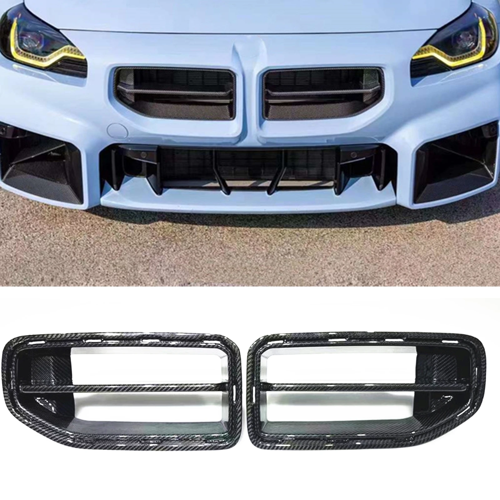 

Front Kidney Grille Grill For BMW G87 M2 2022-2023 Coupe 2-Door Real Carbon Fiber Car Upper Bumper Hood Cover Mesh Grid Body Kit