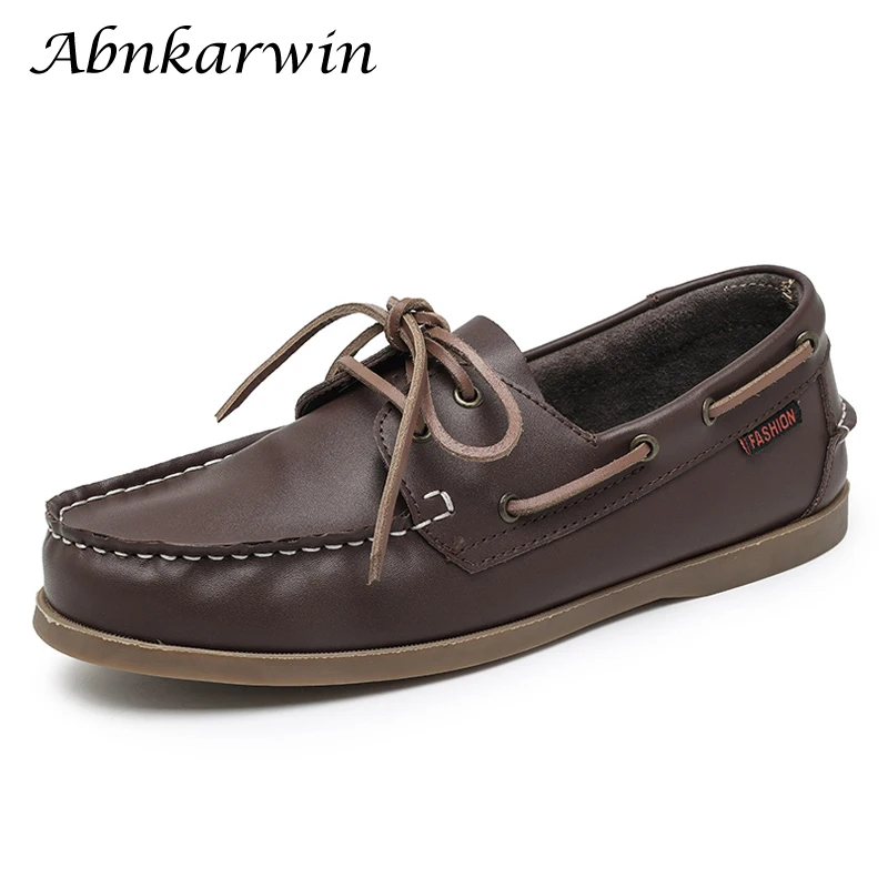 Leather Shoes Men Loafers Leather Casual Boat Shoes Men Flat Loafers Anti-Skid Big Size 46 47 48 Spring Autumn
