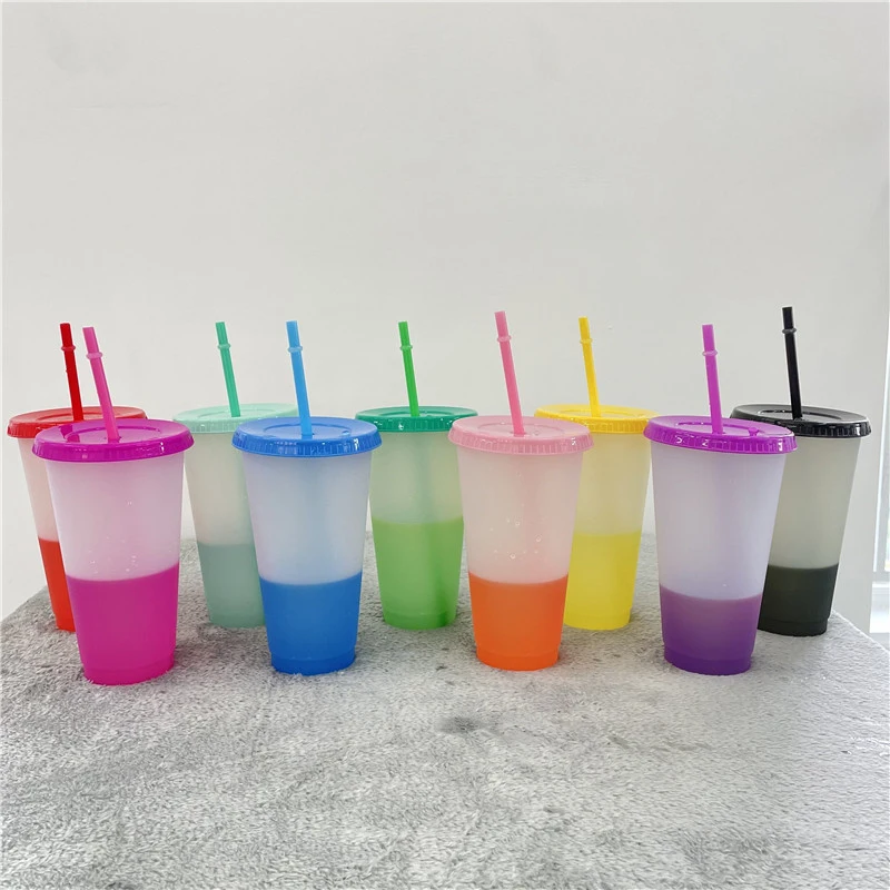 Color Changing Cups with Lid & Straw - 5 Pack Confetti Reusable Plastic  Tumblers / 24oz Party Ice Cold Drinking Straw Cup for Kids Adults 