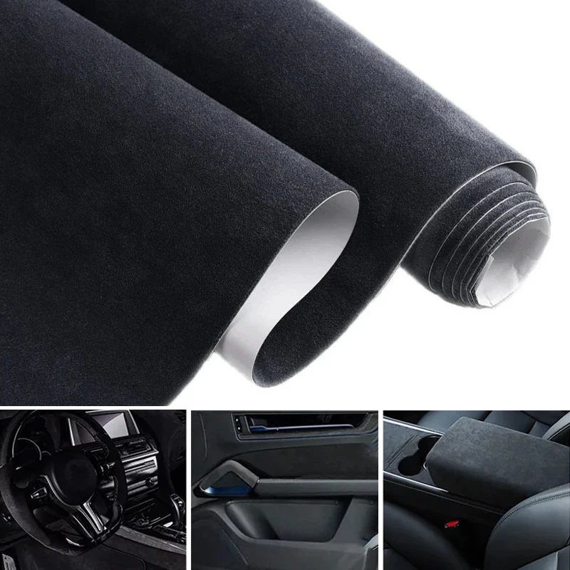 Multi Color Self Adhesive Suede Leather Fabric Sticky Retractable Velvet Roll for Car Interior Door Panel AB-pillar Decor
