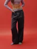 Combhasaki Women's Y2K Retro Vintage Casual Striped/Solid Long Pants Button Elastic High Waist Aesthetic Loose Straight Trousers 5