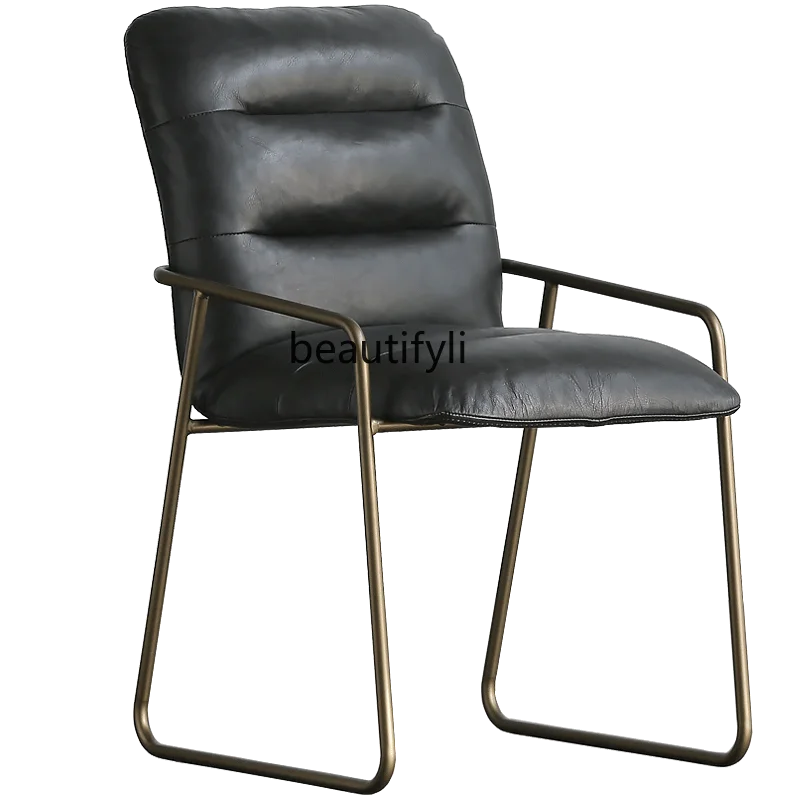 

LBX Metal Retro Imported First Layer Cowhide Leather Dining Chair