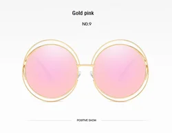 Vintage Oversized Round Mirror Sunglasses with Metal Frame (Gold pink)