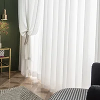 1pc Solid White Vertical Stripes Tulle Luxurious Chiffon Sheer Window Curtains for Living Room Modern Voile Organza Drapes 1