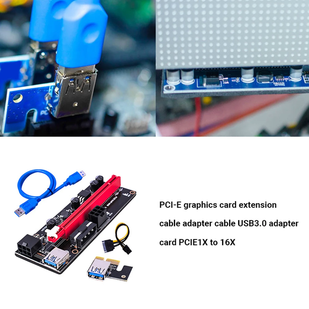 Ver009S PCI-e 라이저 Ver 009S PCI 익스프레스 1X-16X 어댑터, USB 3.0 데이터 케이블, SATA 15 핀-6 핀 전원 케이블, 130x44x5mm