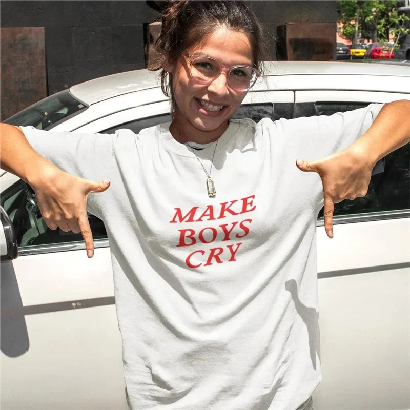 

Make Boys Cry Women Cropped Top Harajuku Funny Outfits Summer Fashion Loose T Shirt Crop Tops Ladies Clothes Gothic T-shirts