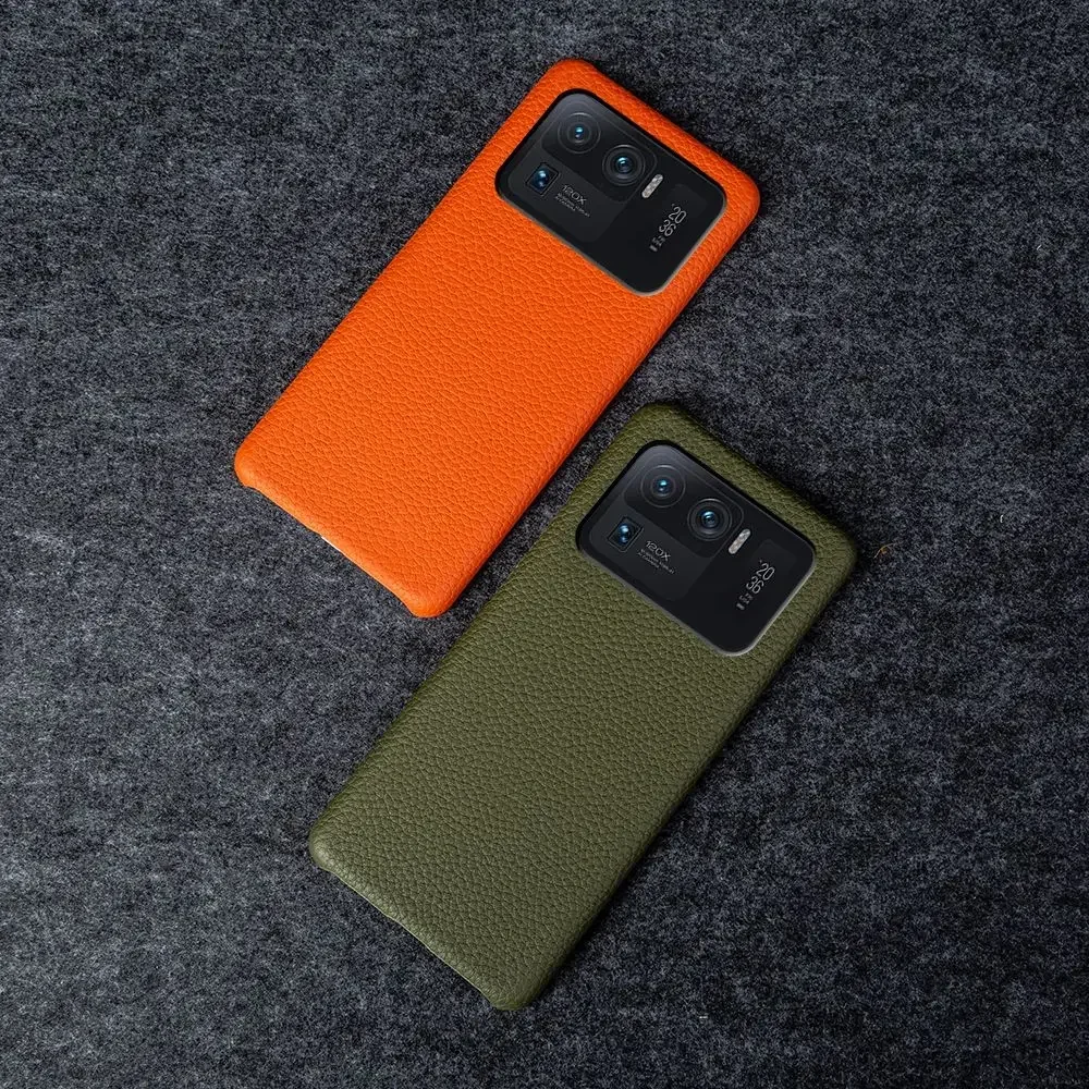 Premium Genuine Leather Business Phone Case with Lychee Texture - Shockproof Protective Cover