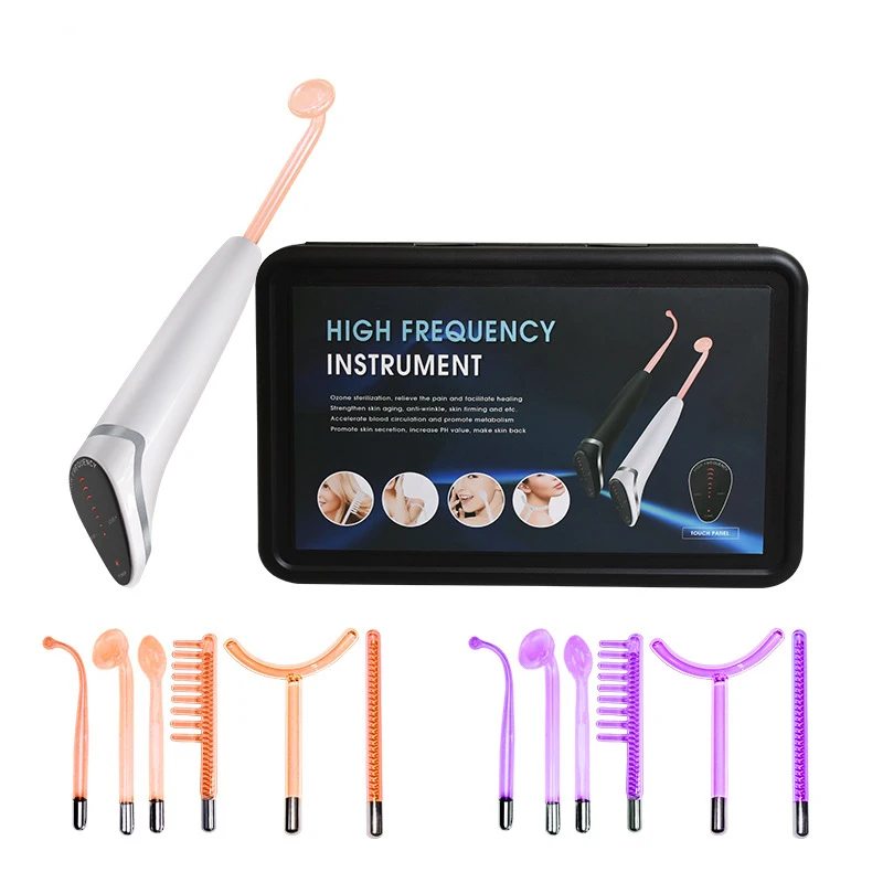 6 IN 1 High Frequency Electrode Wand w/Neon Spot Acne Remover Skin Care Face Hair Salon Beauty Device Electrotherapy Glass Tube