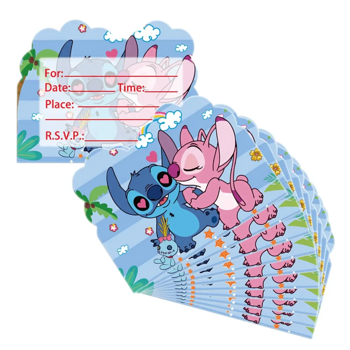 Description Picture 6 of item10/20/30pcs Lilo&Stitch themed invitation cards mini greeting cards single page event children's birthday party supplies