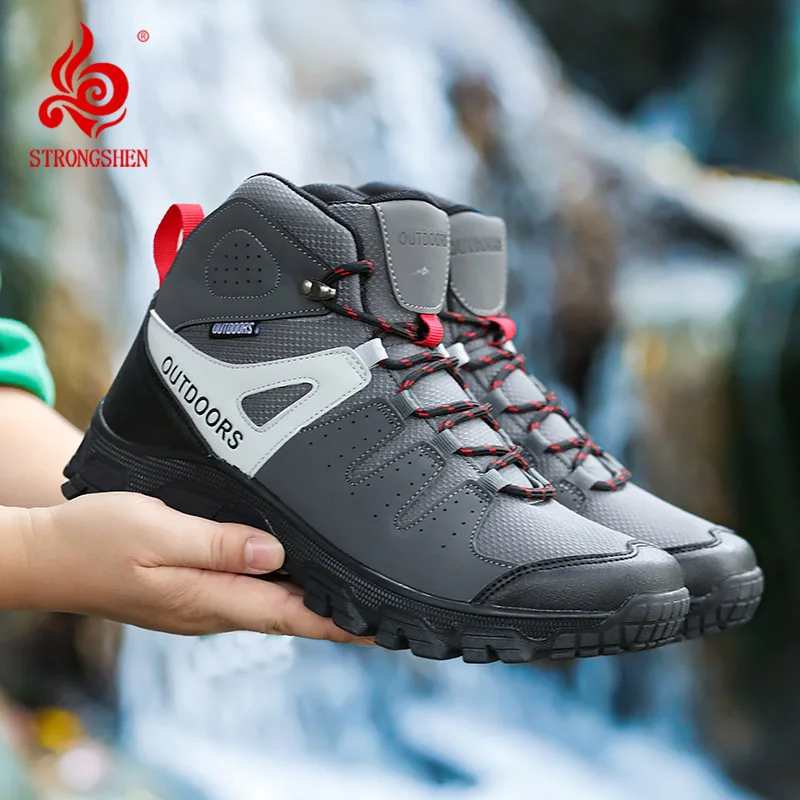 

STRONGSHEN Men Hiking Boots Outdoor Breathable Non-slip High-Top Hiking Trekking Shoes Mountain Climbing Shoes Military Boots