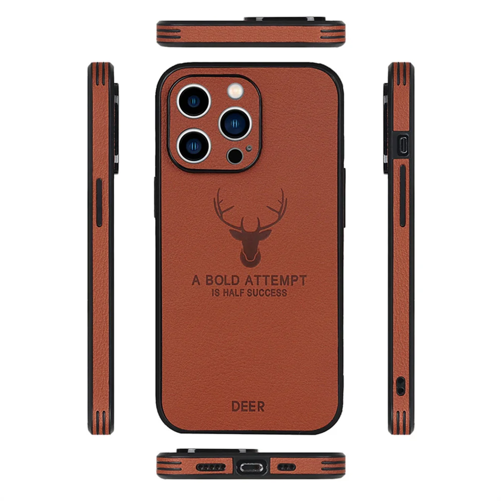 Luxury Business Leather Bumper Case For iPhone 15 14 13 12 11 Pro Max Mini XR XS X 8 7 Plus SE Shockproof Soft Deer Cover Funda