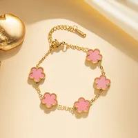 18k Gold Plated Titanium Steel Bracelet Five-Leaf Clover Flower Design Luxury High-End Fashion Fadeless Adjustable Jewelry Gift - Image 3