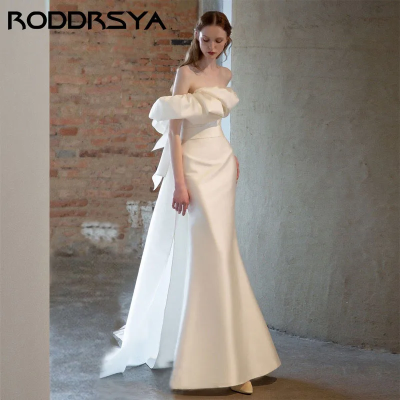 

Женское свадебное платье с открытыми плечами RODDRSYA, элегантное плиссированное платье с вырезом лодочкой, юбка-годе, сексуальное платье с открытой спиной для невесты Roddrsya Элегантная лодка шея, обнаженное плечо, с
