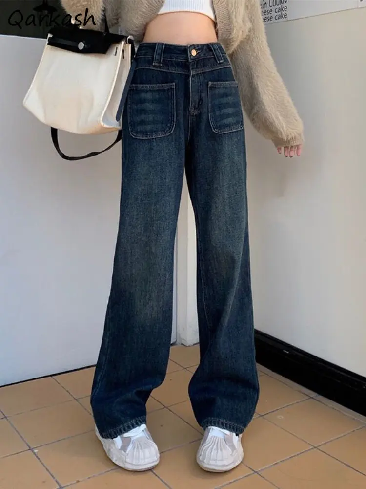 

XS-3XL Jeans Women Wide Leg Washed Denim Classic Spring All-match Loose Casual High Waist Vintage Fashion Korean Style Students