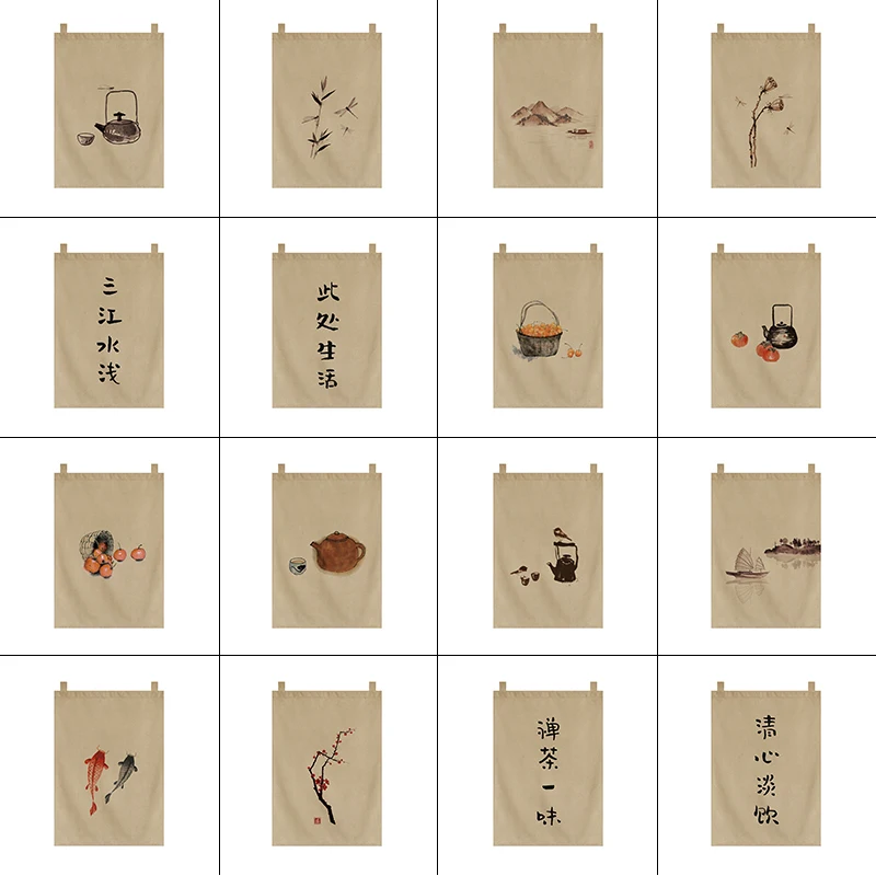 Japanese Style Tea Room Door Curtain Restaurant Signboard Chinese Tea House Partition Restaurant Hotel Pub Banner Short Curtain 6